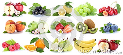 Fruits fruit collection orange apple apples kiwi strawberry pear Stock Photo