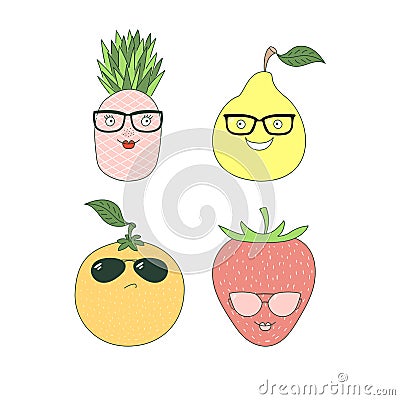 Fruits in glasses stickers Vector Illustration