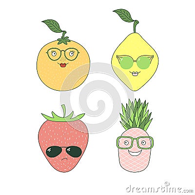 Fruits in glasses stickers Vector Illustration