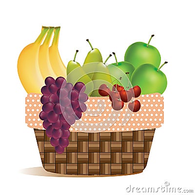 Fruits in harvest basket-picnic outdoor - vector icon Vector Illustration