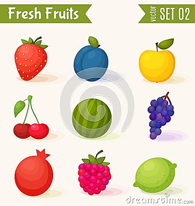 Fruits icon set. Colorful template for cooking, Vector Illustration