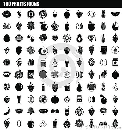 100 fruits icon set, simple style Vector Illustration