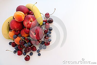 Fruits isolated/ peach, cherry, apricot, blueberry,banana. Stock Photo