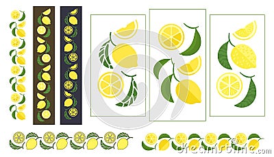 Fruits of lemon and leaves colored ornament Vector Illustration