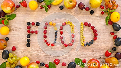 Fruits made word Food Stock Photo