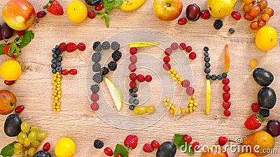 Fruits made word fresh Stock Photo