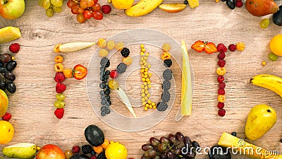 Fruits made word fruit Stock Photo