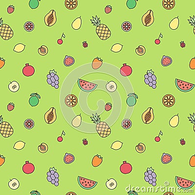 Fruits multicolored outline seamless vector pattern. Modern minimalistic design. Vector Illustration