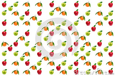 Fruits pattern. Fresh apples and oranges isolated on white Stock Photo