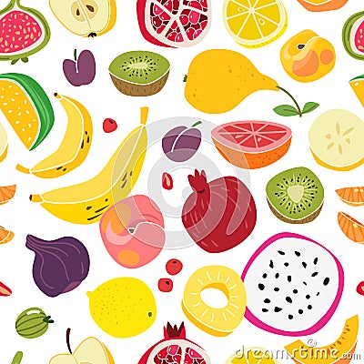 Fruits pattern. Fruit seamless print natural cute fresh food colorful summer textile cartoon, vector texture Vector Illustration