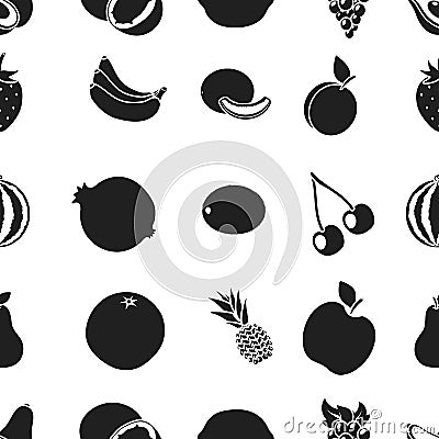 Fruits pattern icons in black style. Big collection of fruits vector symbol stock illustration Vector Illustration