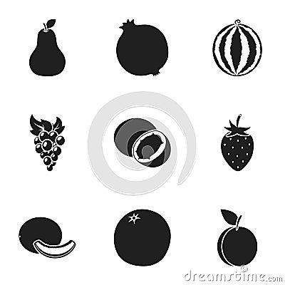 Fruits set icons in black style. Big collection of fruits vector symbol stock illustration Vector Illustration