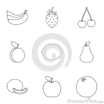 Fruits set icons in outline style. Big collection of fruits vector symbol stock illustration Vector Illustration