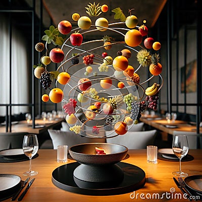 fruits spiral in a smart futuristic dining room, image of spiral fruits HD image Stock Photo