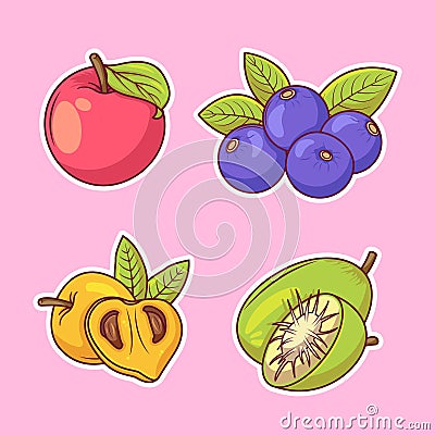 Fruits sticker hand drawn coloring vector icon illustration Vector Illustration