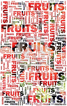 Fruits text with strawberries Stock Photo