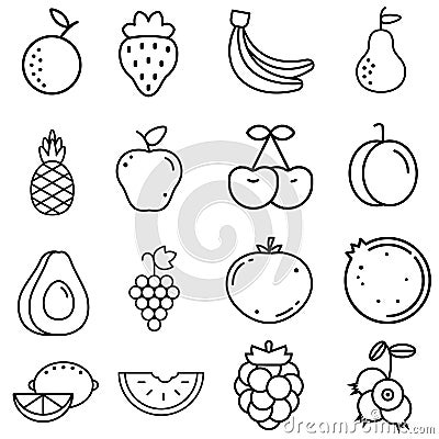 Fruits vector icon set. vitamin illustration sign collection. tropical symbol. vegetarianism logo. Vector Illustration
