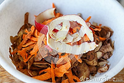 Fruits and vegetable scraps for compost recycling Stock Photo