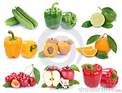Fruits and vegetables collection apple orange bell pepp Stock Photo