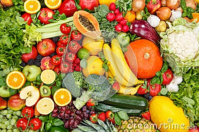 Fruits and vegetables collection food background apples oranges tomatoes fresh fruit vegetable Stock Photo