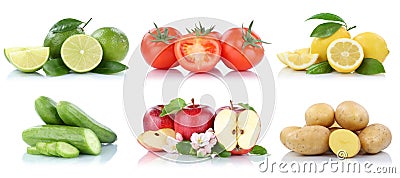 Fruits vegetables collection isolated apple apples tomatoes lemons colors fresh fruit Stock Photo