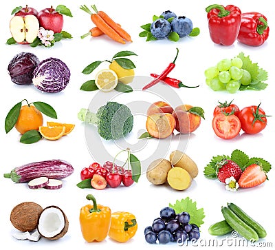 Fruits and vegetables collection isolated apple orange bell pepper tomatoes fresh fruit Stock Photo
