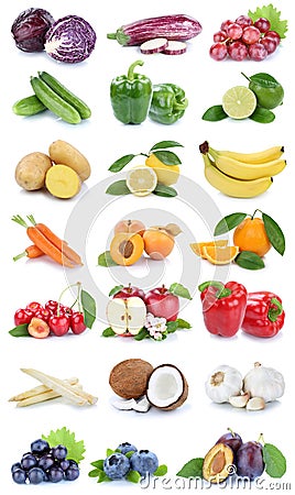 Fruits and vegetables collection isolated apple orange carrots b Stock Photo