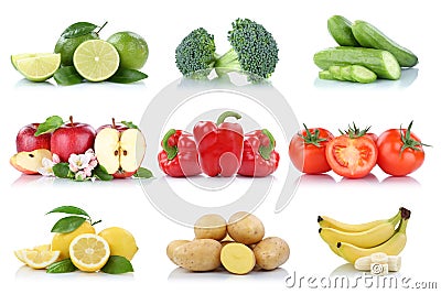 Fruits and vegetables collection isolated apple tomatoes lemon b Stock Photo