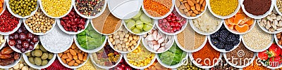 Fruits and vegetables food background spices ingredients banner from above Stock Photo