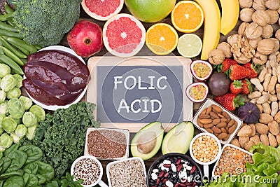 Folic acid food sources, top view Stock Photo