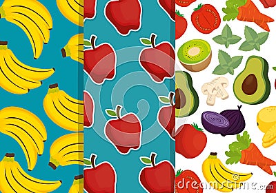 Fruits and vegetables group pattern Vector Illustration