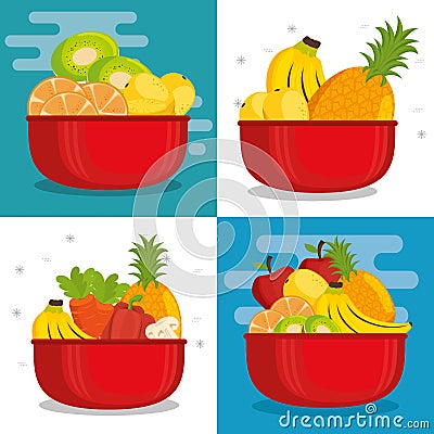 Fruits and vegetables group Vector Illustration