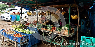 Fruits and vegetables hand carriage shop Editorial Stock Photo