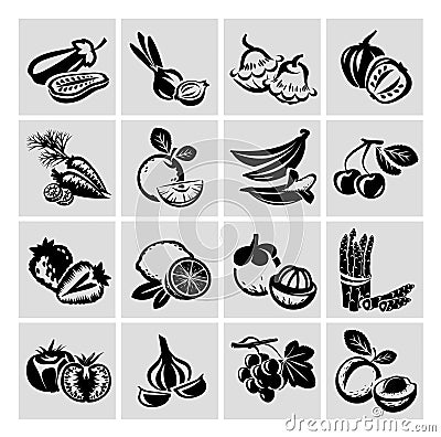 Fruits and vegetables icons Vector Illustration