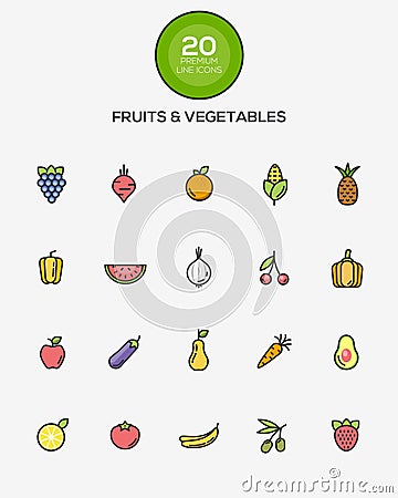 Fruits and Vegetables icons Vector Illustration