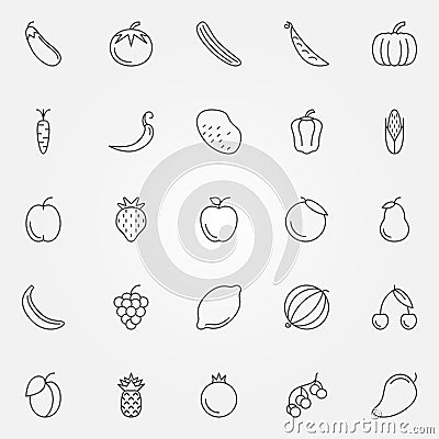 Fruits and vegetables icons Vector Illustration