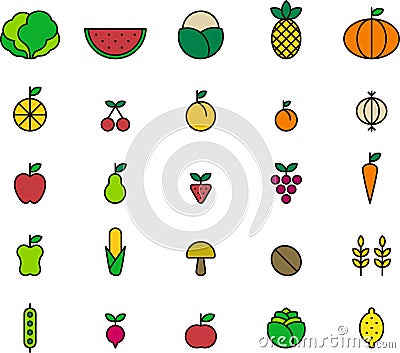 Fruits and vegetables icons Vector Illustration