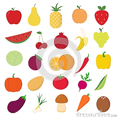 Fruits and vegetables icons set on white background for graphic and web design, Modern simple vector sign. Internet concept. Vector Illustration