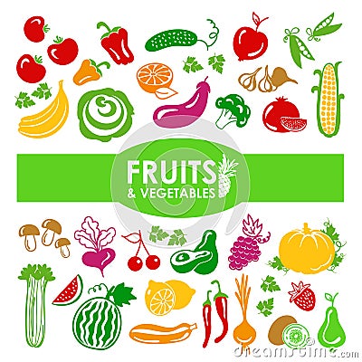 Fruits and vegetables icons Vector Illustration