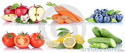 Fruits and vegetables isolated apple tomatoes berries fresh fruit Stock Photo