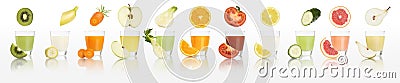 Fruits and vegetables juice glasses isolated on white background Stock Photo