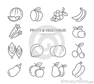 Fruits and vegetables linear icons vector set Vector Illustration