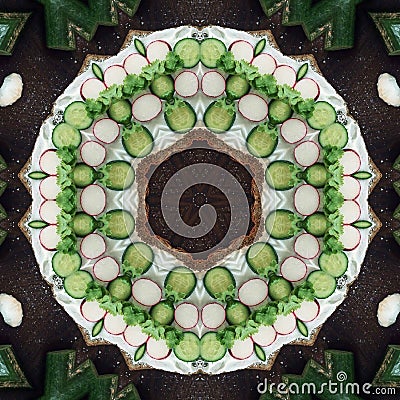 Fruits and vegetables in mandala Stock Photo