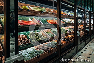 Fruits and vegetables on sale at the food hall inside Harrods department store in London, UK Editorial Stock Photo
