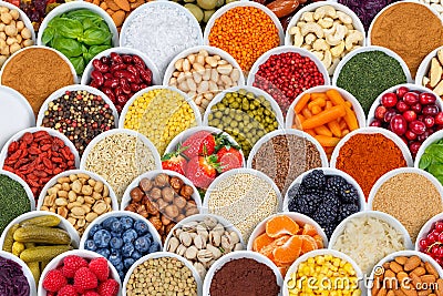 Fruits and vegetables spices ingredients background berries from Stock Photo