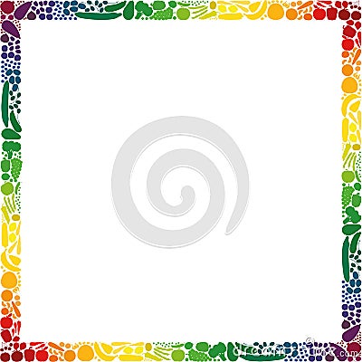 Fruits Vegetables Square Format Frame Rainbow Colored Vector Illustration