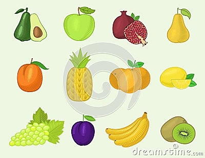 Fruits vegetables vector healthy nutrition fruity apple banana and vegetably carrot for vegetarians eating organic food Vector Illustration