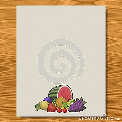 Fruits writing paper wood texture background Stock Photo