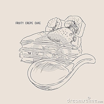 Fruitty crepe cake , sketch vector. Vector Illustration