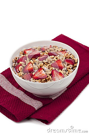 Fruity cereal on a red table Stock Photo